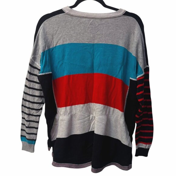 Zaket & Plover Spliced Sweater M Striped Pullover Black Red Blue Cotton Cashmere - Picture 2 of 4